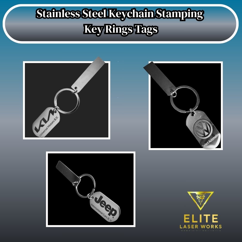 3 engraved promotional keyrings with automotive logos