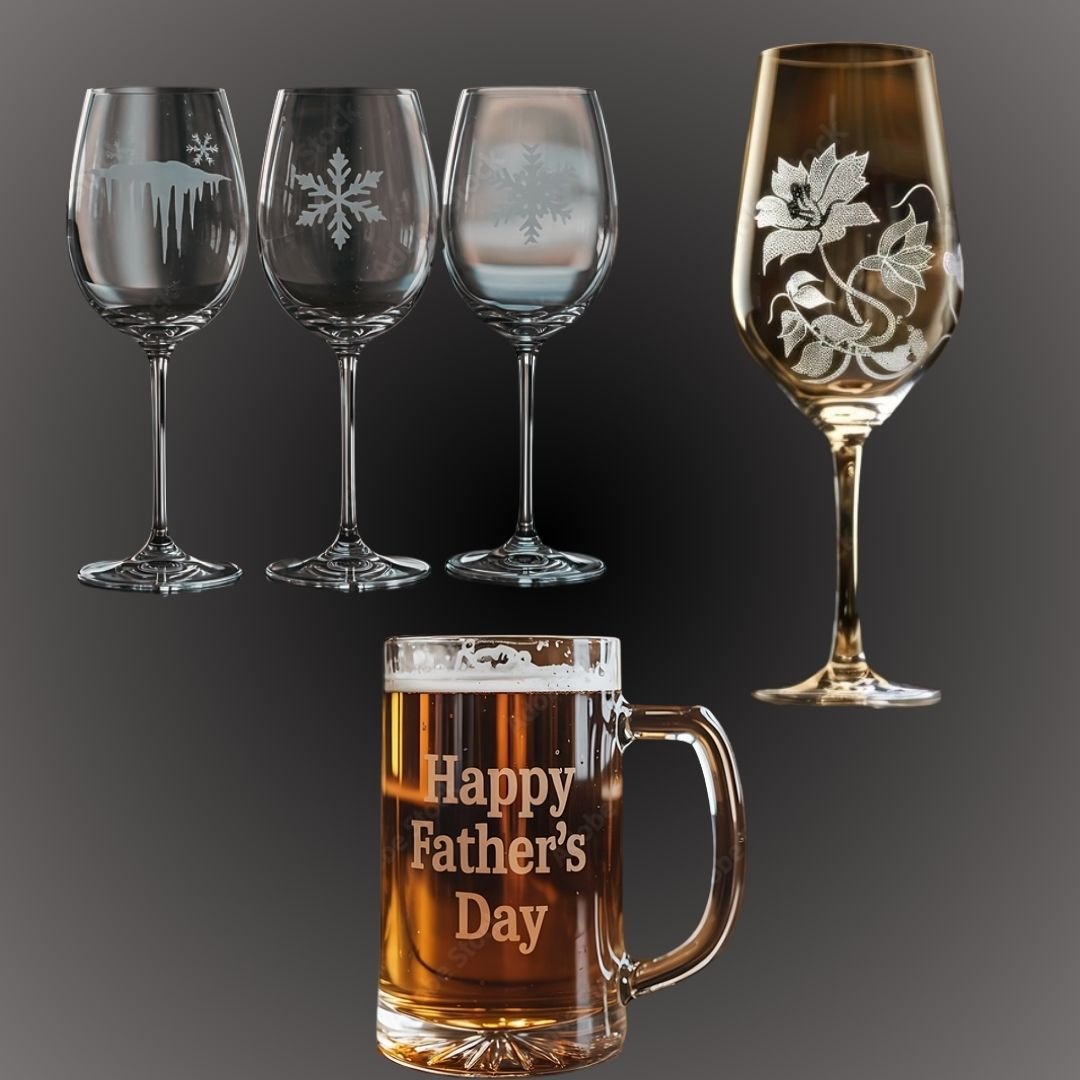 Assorted engraved drinkware