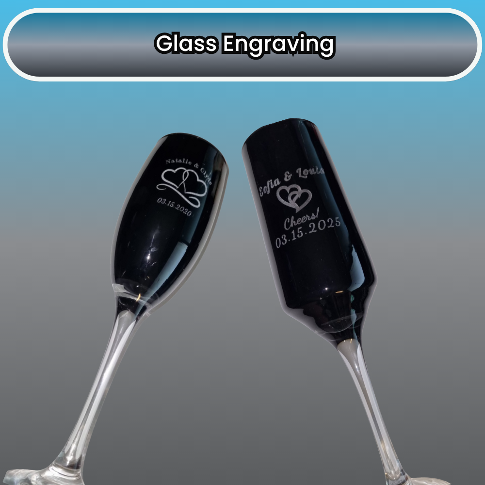 2 engraved wine glasses