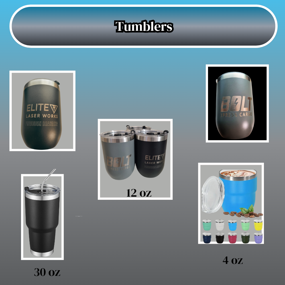 Assorted engraved tumblers